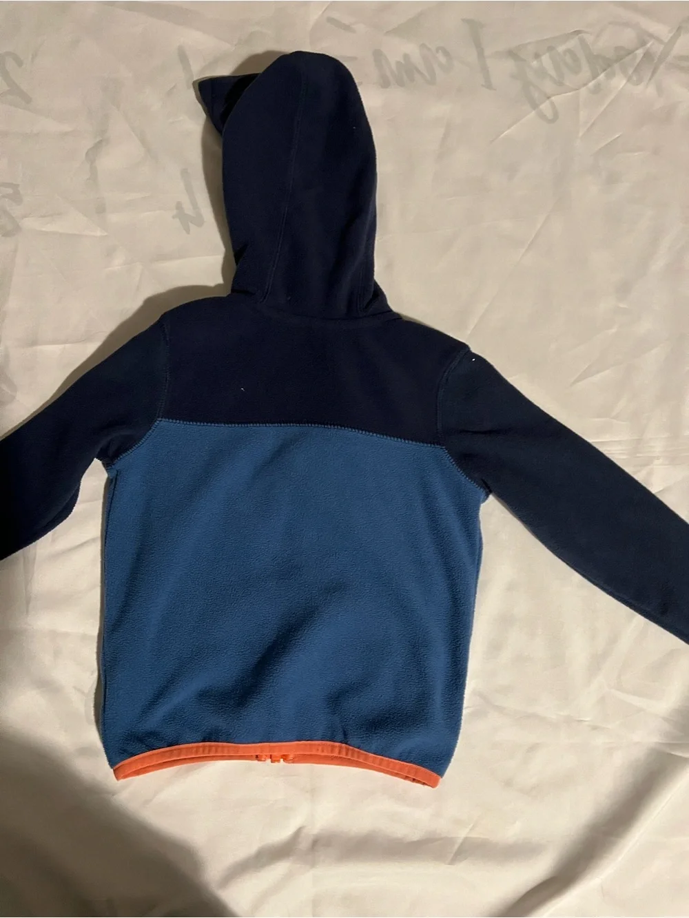 Lands' End Kids Navy and Blue Hooded Fleece Zip Jacket with Orange Trim Size 3T